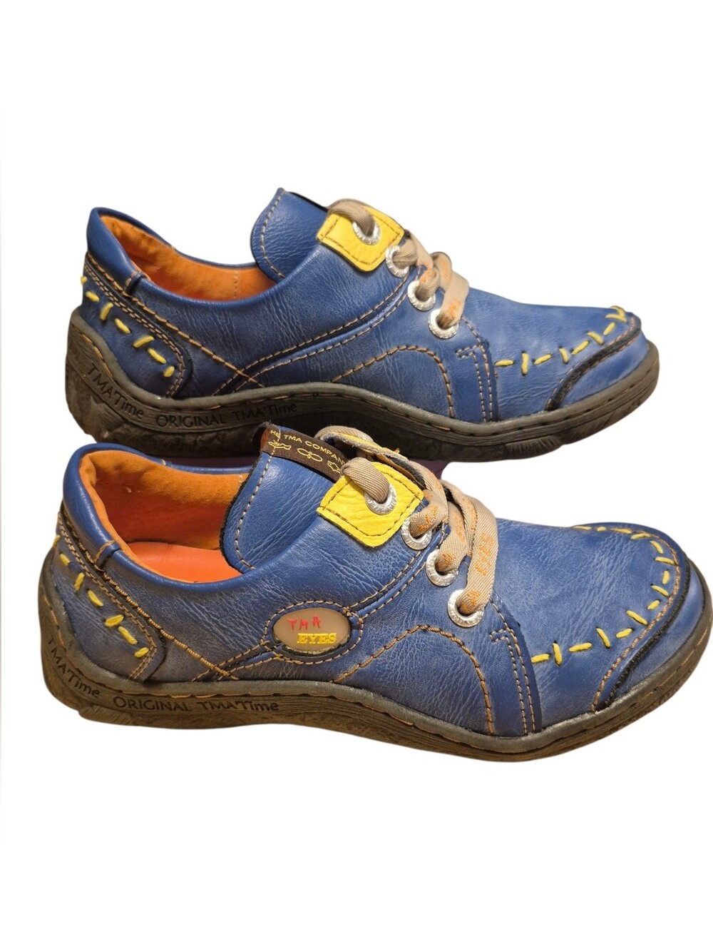 Original TMA Time Eyes Blue Hand Stitched Leather Sneaker Women's Size  6 5